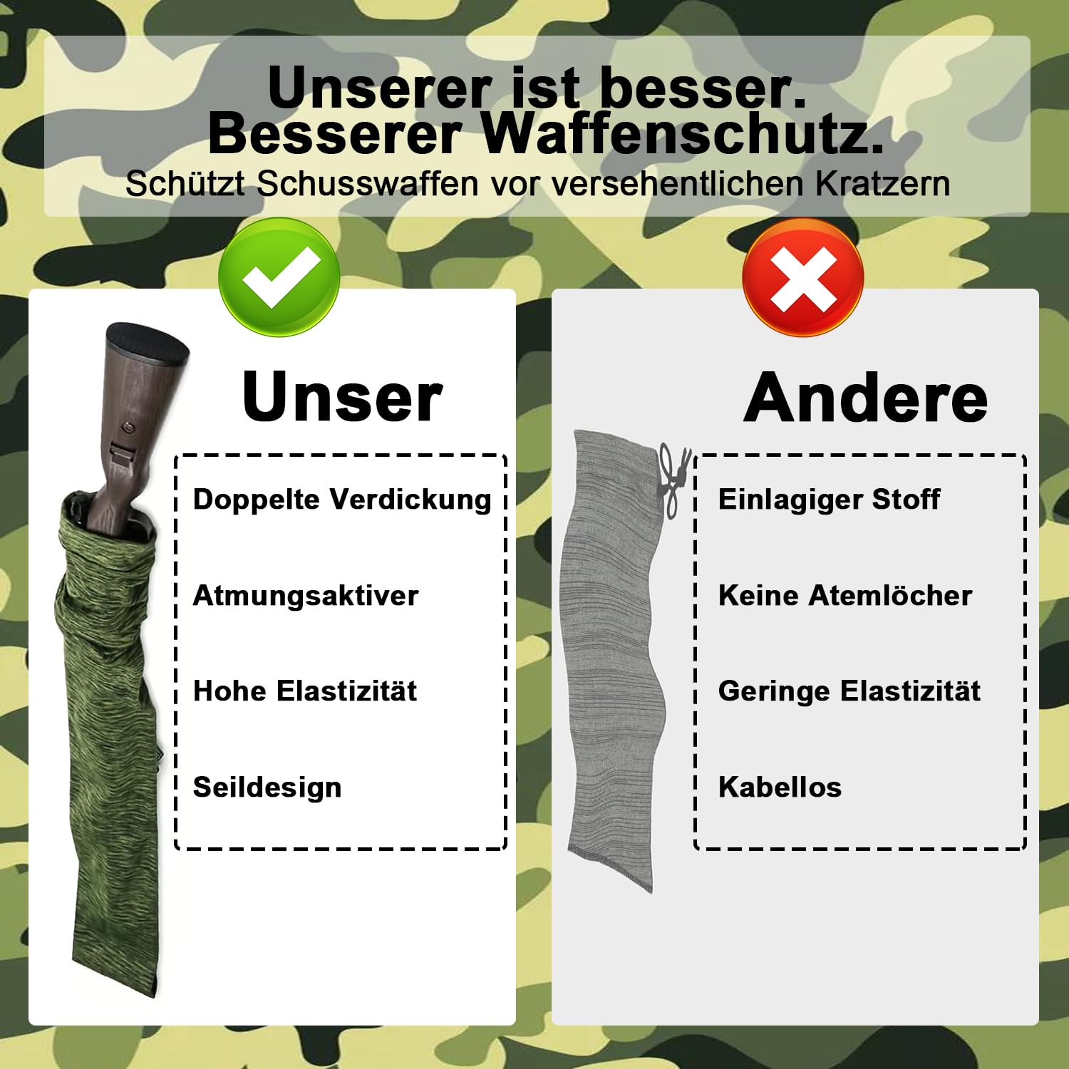 4 Stück extra Dicke Waffensocken für Gewehre und Schrotflinten, 140 cm lang, silikonbeschichtet