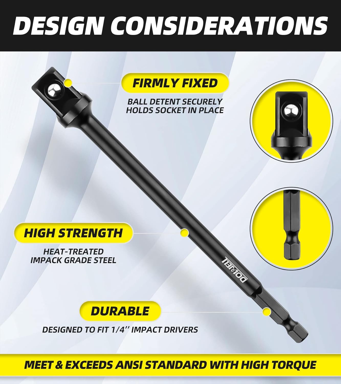 DOWELL Impact Grade Socket Adapter Set Extension Bit With Holder 1/4-Inch, 3/8-Inch, 1/2-Inch Drive Socket Set Power Drill Bit Extension To High Speed Impact Wrench (3, 6-Inch)