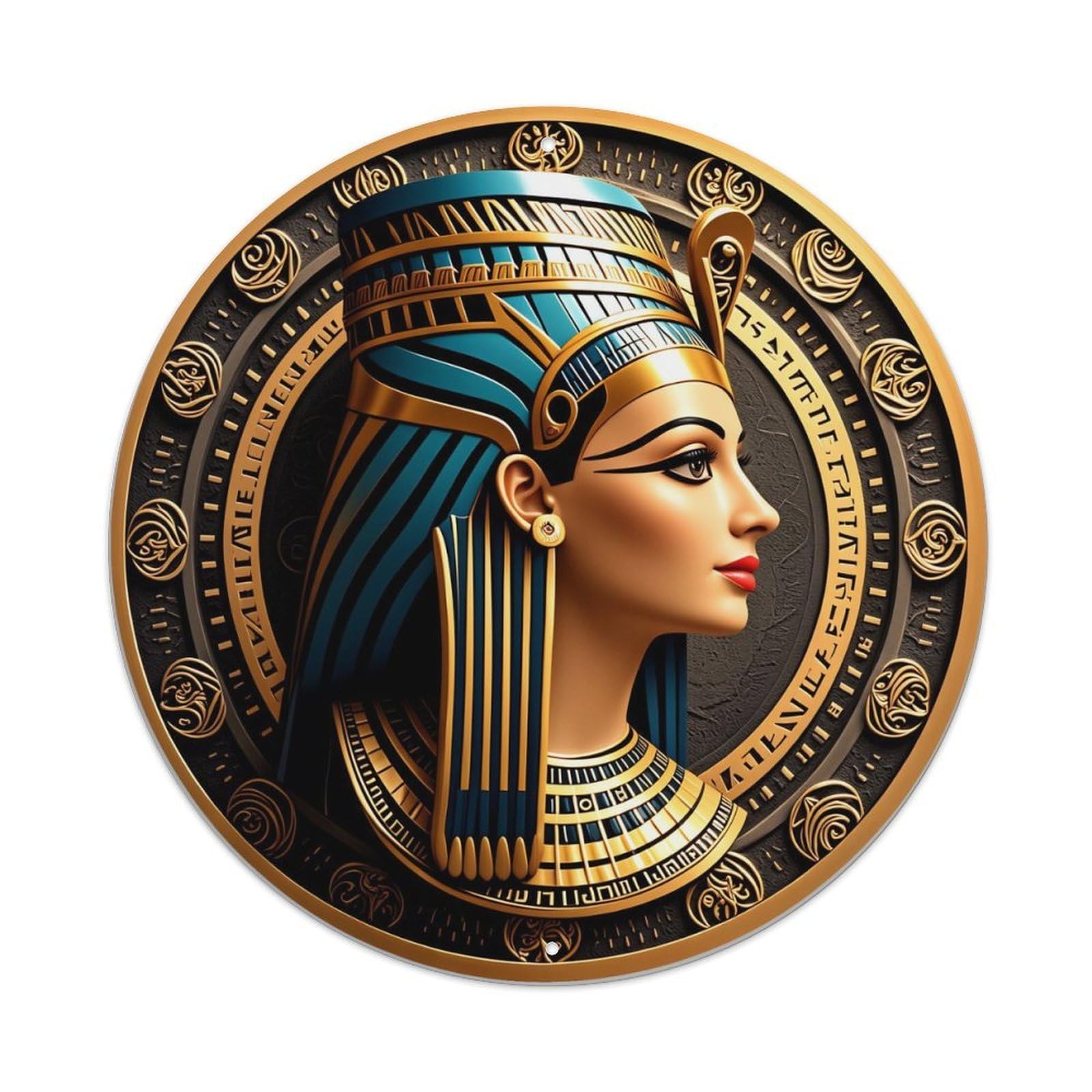 Egyptian Queen Profile Coin Design Vintage Metal Tin Sign Retro Wall Decor for Home Bar Garage Cafe, Indoor & Outdoor Decorative，circle Metal Poster, 8x8 Inch