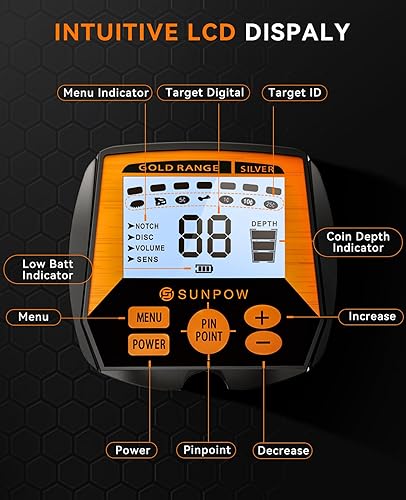Miniatura 4 de SUNPOW Detector de metales para adultos y niños con puntero NewPin, bolsa de transporte, pala y baterías