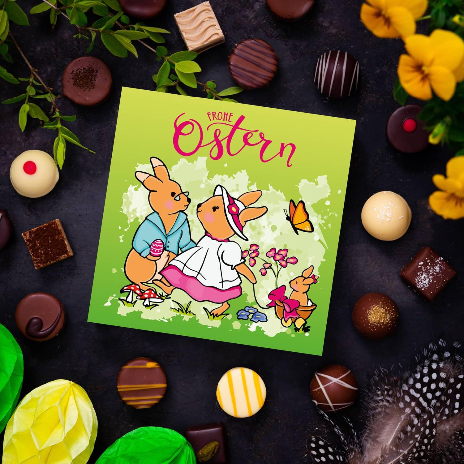 Hallingers Genuss Manufaktur Feinkost Oster-Geschenk-Set - XXL-Geschenkkorb "Easter Big Box ..." großes Osternest Schokolade, Kaffee, Pralinen-Ostereier & Osterhase, Ostern Körbchen für Frauen Männer