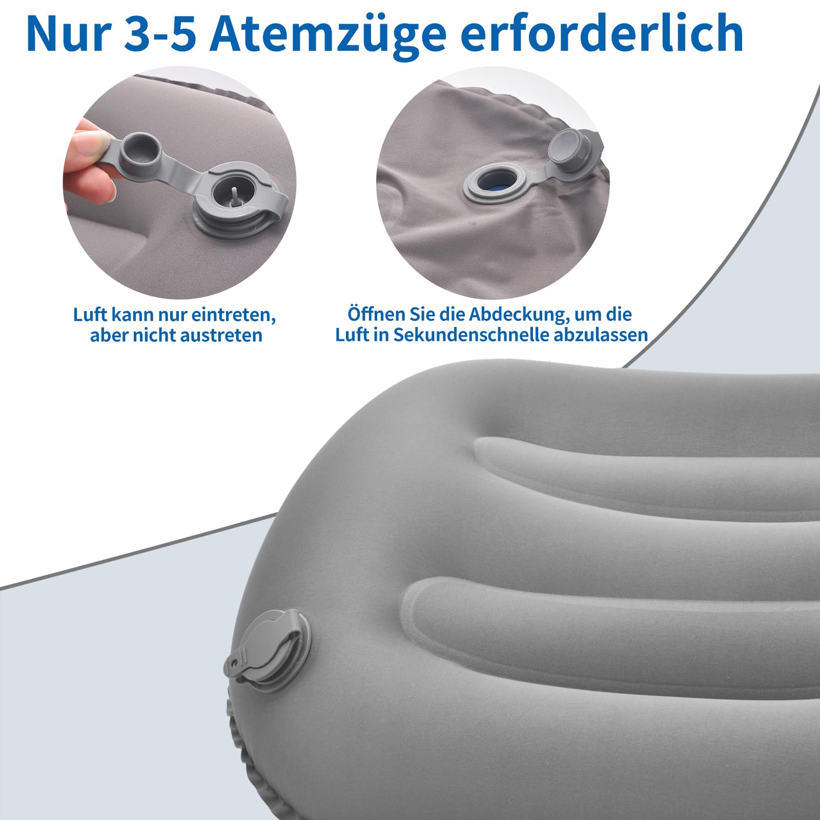 2er Set Aufblasbare Camping Kissen Strandkissen 80g Ultraleicht Reisekissen Tragbare für Büro, Auto 46x30 cm (Pfauenblau)