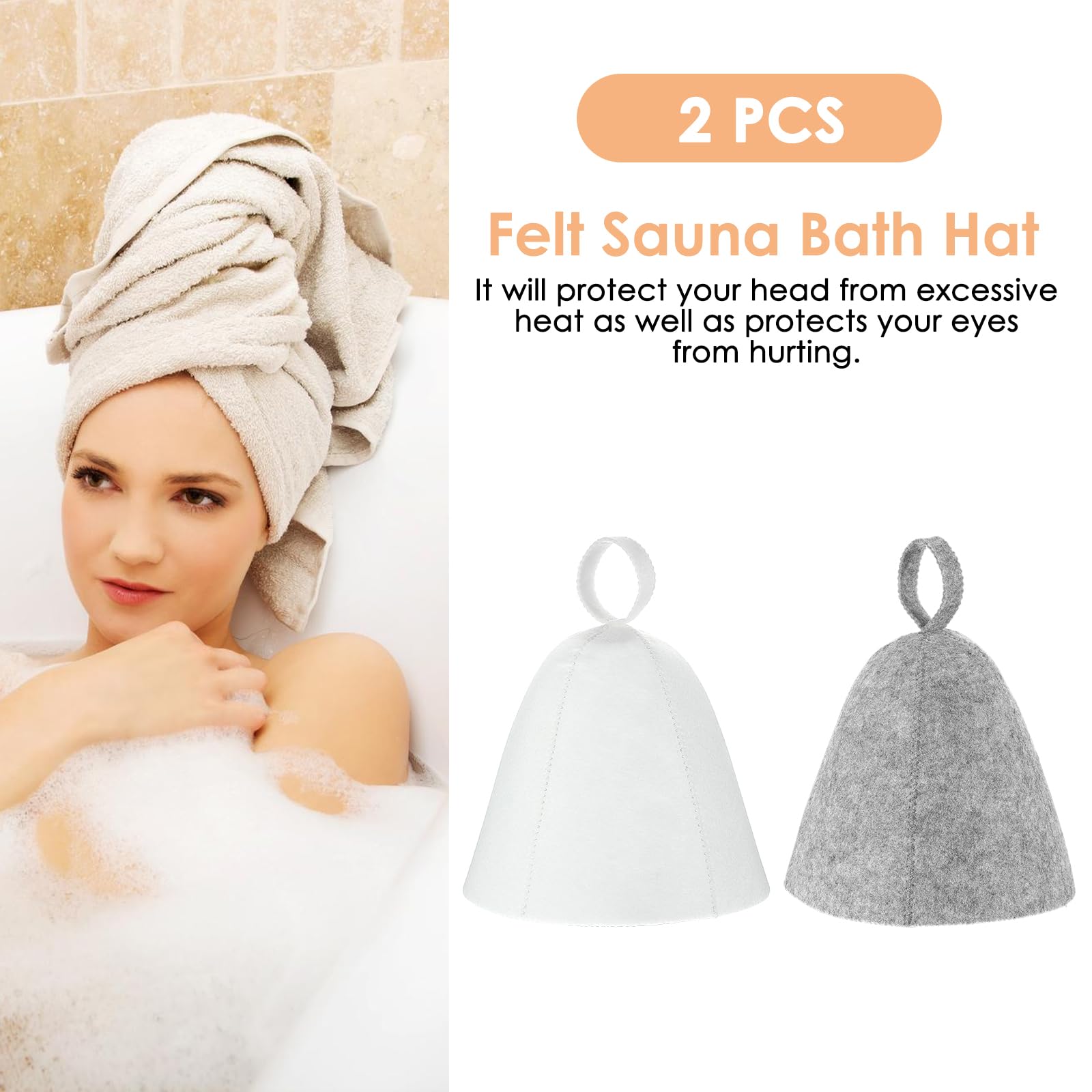 Lot de 2 bonnets de sauna en feutre de laine - Bonnet absorbant - Accessoire sauna universel (gris, blanc)