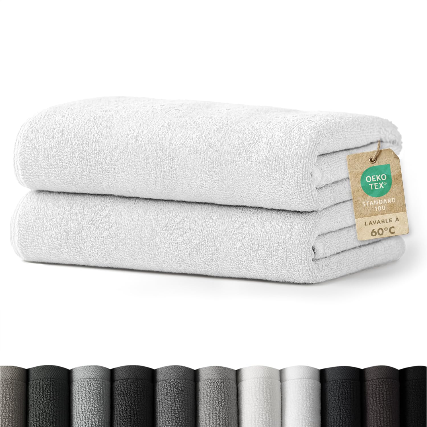 Lot 6 Serviettes Toilette 34x70cm 100% Coton - Douces Absorbantes Beige Gris - 420g/m²