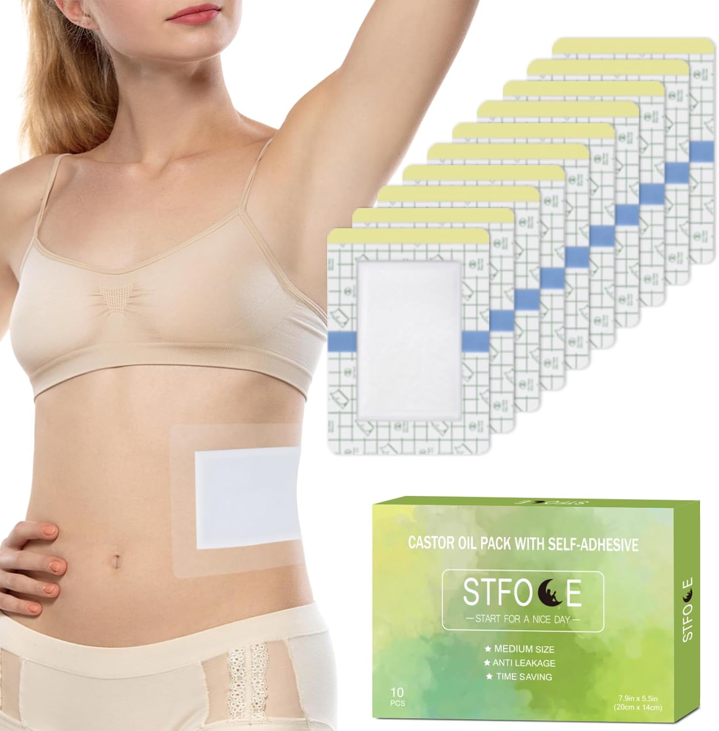 10pcs Castor Oil Pack Wrap, Medium Transparent Film Castor Oil Pack, 7.9"x5.5", No Irritation, No Leakage, Portable(Oil Not Included) (1 Count (Pack of 10))