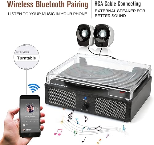 Miniatura 2 de Tocadiscos de vinilo inalámbrico con altavoces integrados y USB accionado por cinturón vintage tocadiscos de 3 velocidades para entretenimiento y