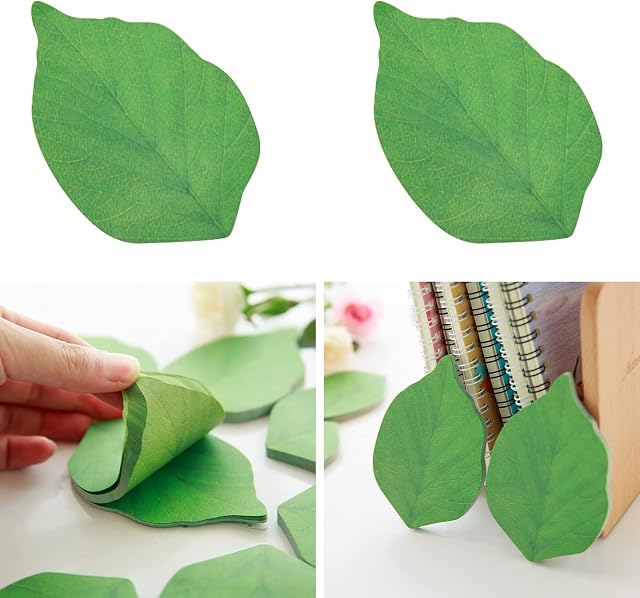 2 Packs 100 Sheets Leaf Sticky Notes Sticky Notes Leaf-Shaped Cute Sticky Notes Green Self-Stick Notes,Green Leaves Sticky Notes Set for DIY Decoration,Office School Home Sticky Memo Supplies