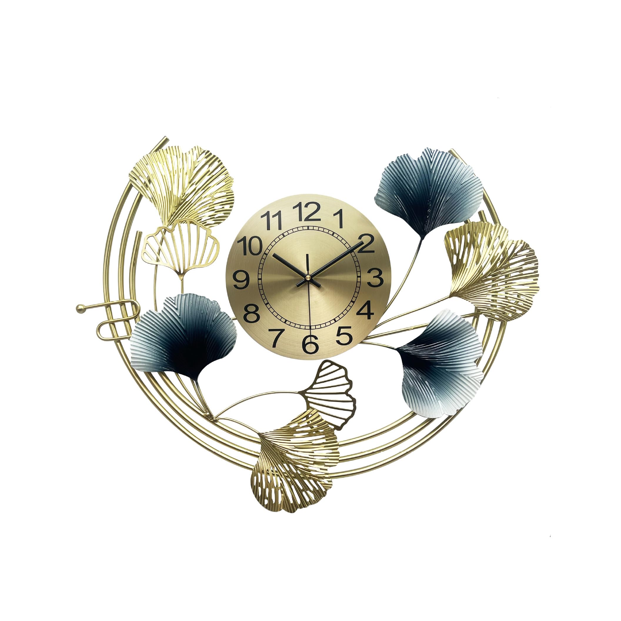BNKJdtuW modern wall clock, Large Modern 3D Ginkgo Leaf Metal Wall Clock - Decorative Silent Quartz for