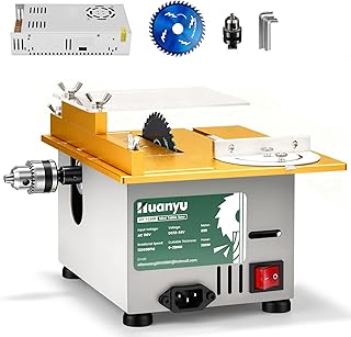 Huanyu Mini Table Saw 300W Precision Liftable Blade Hobby Saws Woodcrafts 1.14" Cut Depth Multifunctional Cutting Polishing Portable Electric Small Table Saw for DIY Woodworking Model Making