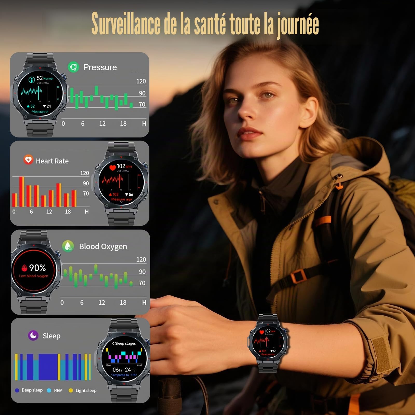 Militaire Montre Connectée Homme GPS, 1.43" AMOLED Smartwatch avec Appel Bluetooth, Étanche 5ATM, Montre Sport avec Podometre/Cardiofrequencemetre/Sommeil, 160+ Sportifs, Smart Watch pour Android IOS