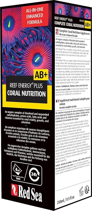 Red Sea Reef Energy Plus 250ml (AB+) All in One Coral Food for Saltwater Aquarium Marine Reef Tanks | Food for Soft, LPS, SPS, and Non-Photosynthetic Corals