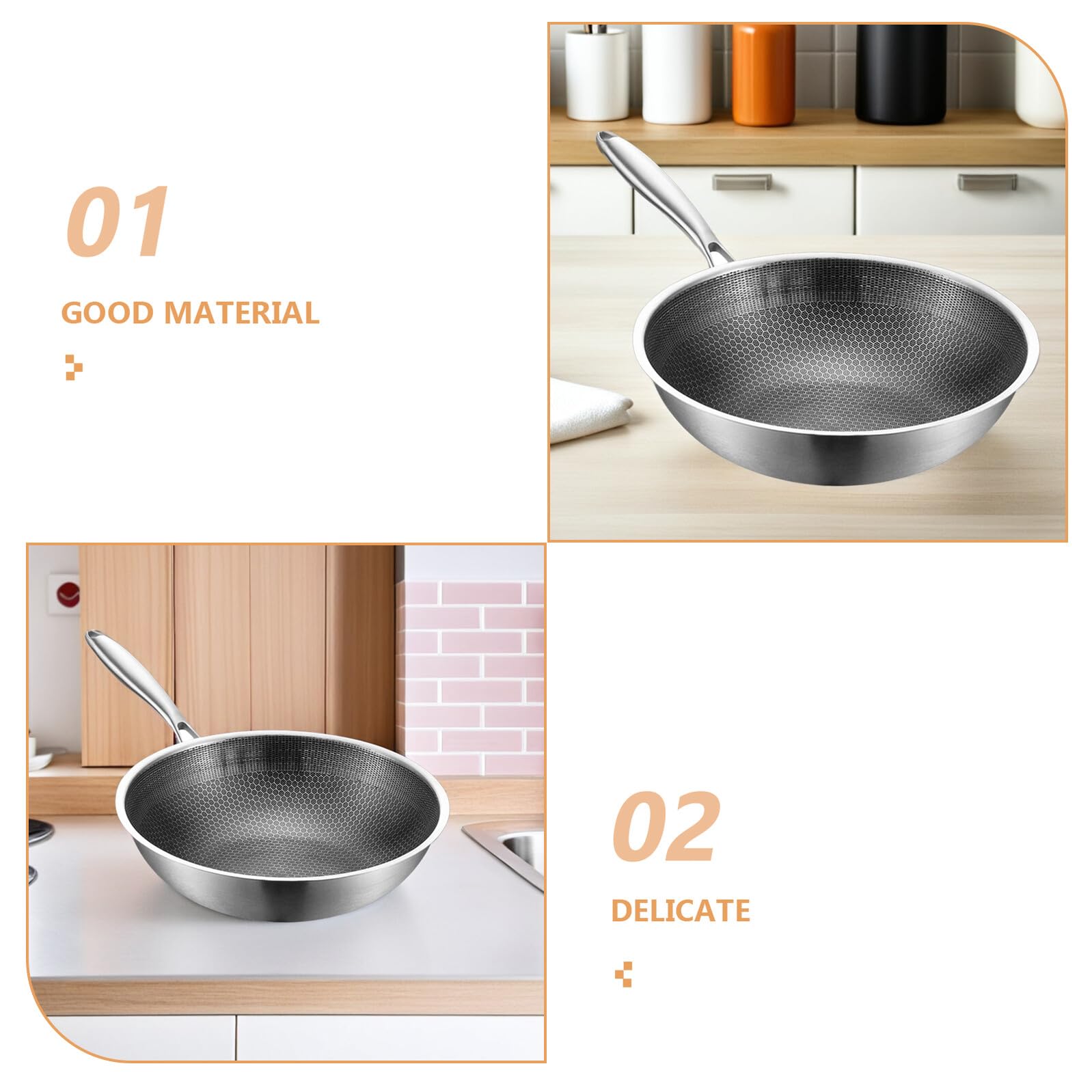 Padella Wok in Acciaio 32 Cm Antigraffio Antiaderente Manico Ergonomico Per Cucina a Gas, Forni Elettrici e Ceramica, Padella Profonda Per Friggere Verdure e Frutti Di Mare