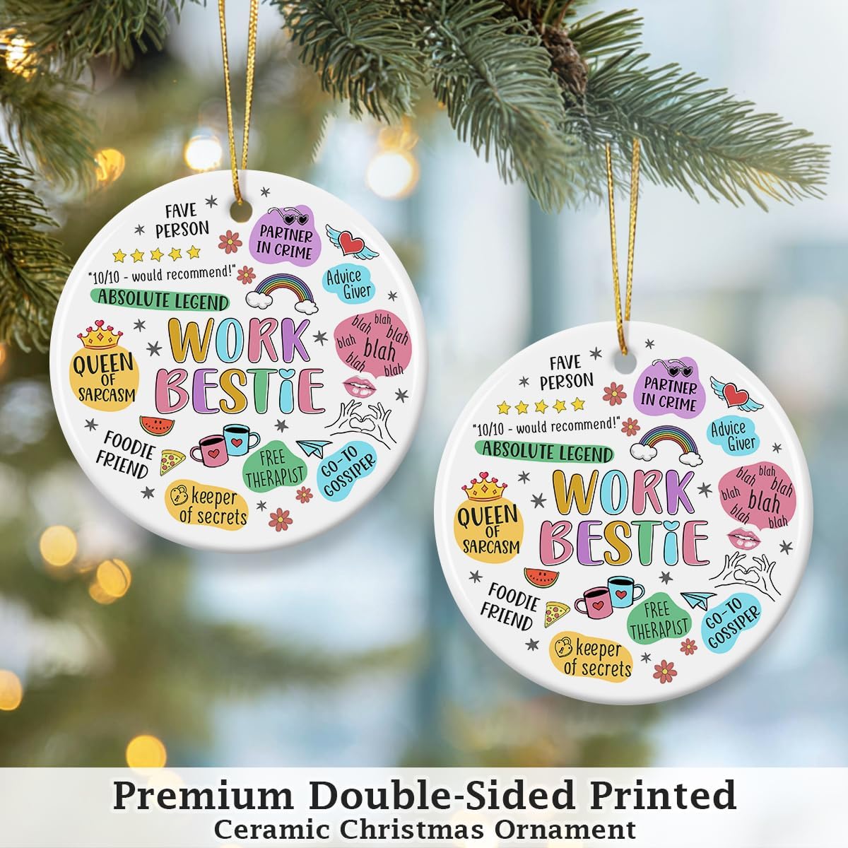 Work Bestie Ornament Gifts for Women - Ceramic Christmas Ornaments Gifts for Coworkers - Coworker Gift for Women for Christmas Tree Decorations - Image 7