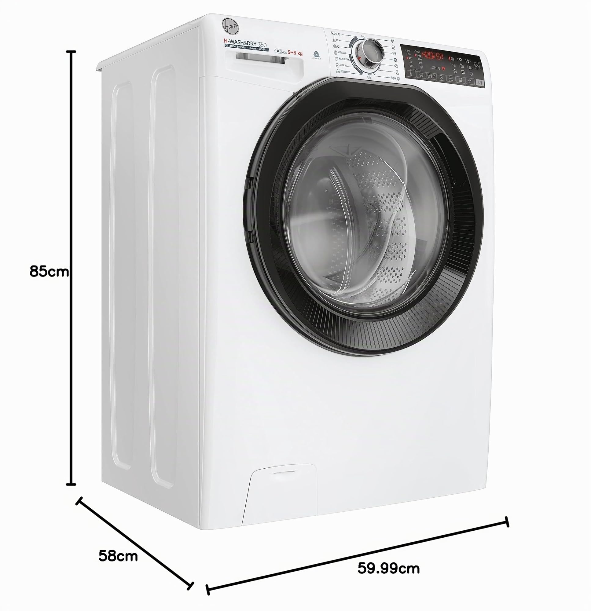 Hoover H-WASH&DRY 350 H3DPS4966TAMB6-S - Asciugatrice/classe di efficienza energetica D/A/A, capacità di lavaggio 9 kg/asciugatura 6 kg/Active Steam funzione vapore/inverter motore/WiFi e Bluetooth