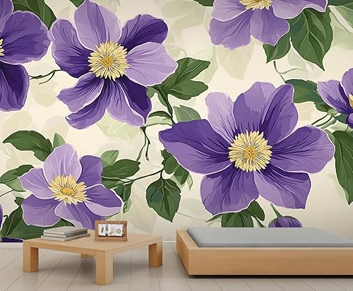 Miniatura 15 de Mural de pared floral retro, papel tapiz rústico floral de bar, flores abstractas 3D, impermeable, para cafetería, restaurante, sala de estar,