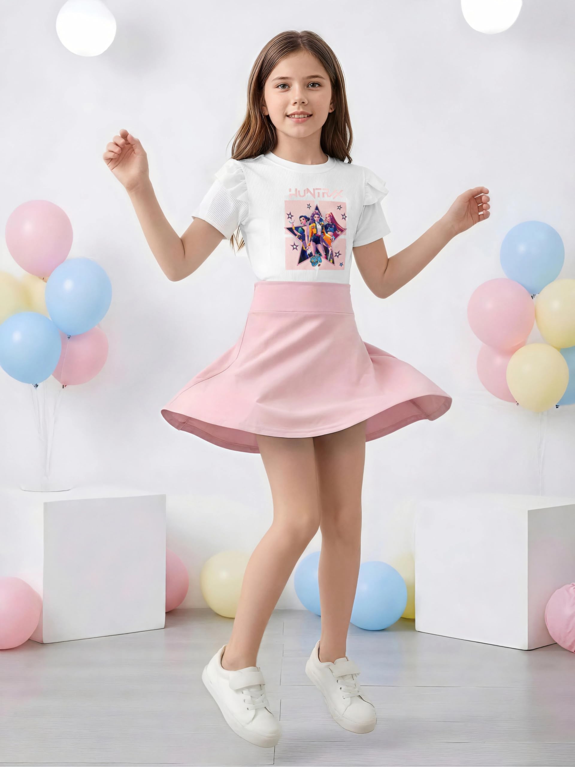 Vestido Niña K-Pop, con Estampado Idol. Moda Anime Infantil. Vestido de Manga Corta con Volantes y Falda Acampanada. Moda Casual de Verano para Niñas de 2 a 12 Años. - 3