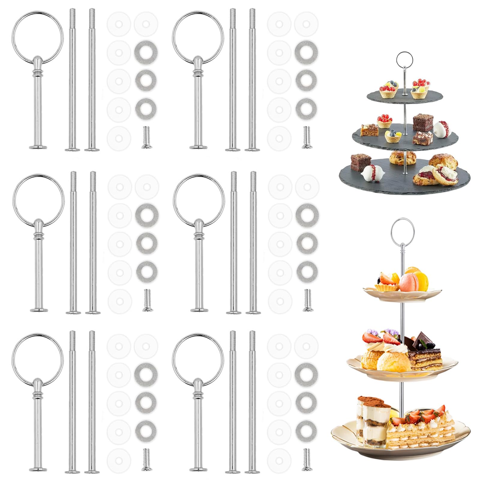 Etageren Stangen Set, 6 Stück Silbrig Metallstangen für Etagere, Cakepopständer 3 Etagen, Etagere mit Schrauben und Unterlegscheiben, Etagere 3 Etagen, Wiederverwendbar, für Obsttablett