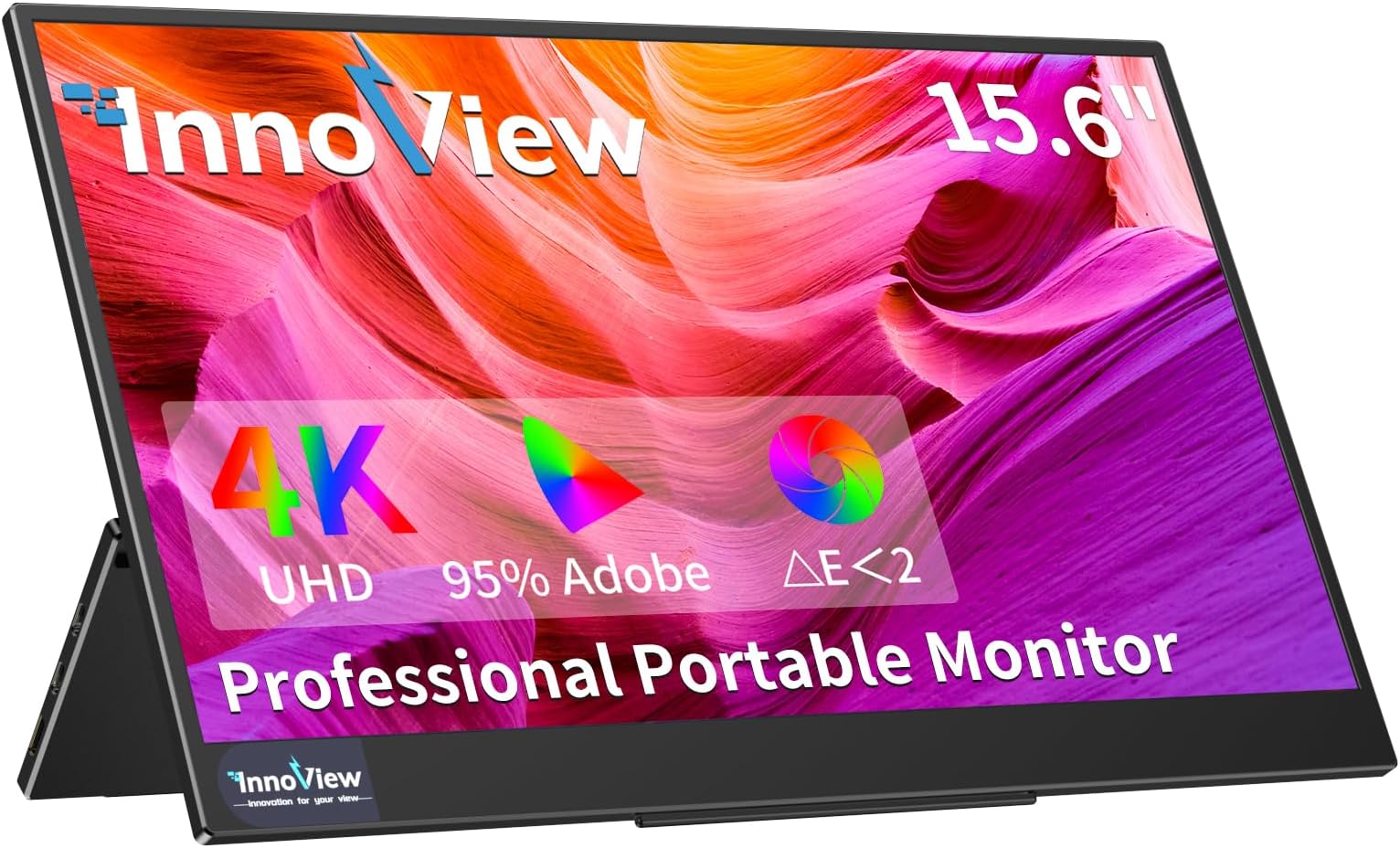 InnoView 4K Portable Monitor 15.6" 3840x2160 UHD, 95% Adobe, ΔE<2 Portable Monitor Laptop Eye Care Lightweight HDR Portable Screen for Laptop MacBook Xbox PS5 Switch PC Phone