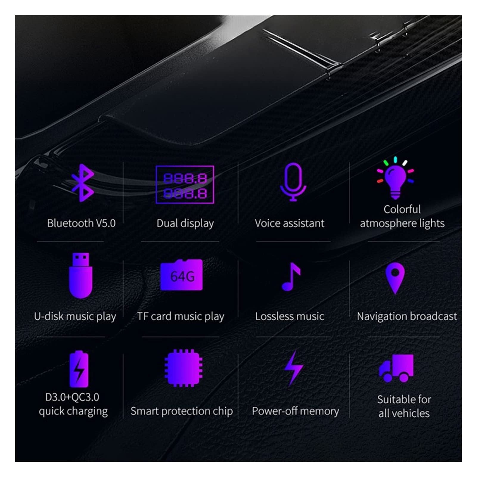 Adattatore Audio Bluetooth. FM. Trasmettitore Auto Bluetooth 5.0 Dual USB QC3.0. Caricabatteria for Auto QC PD. Adattatore Bluetooth Handsfree Wireless Aux Audio MP3. Giocatore
