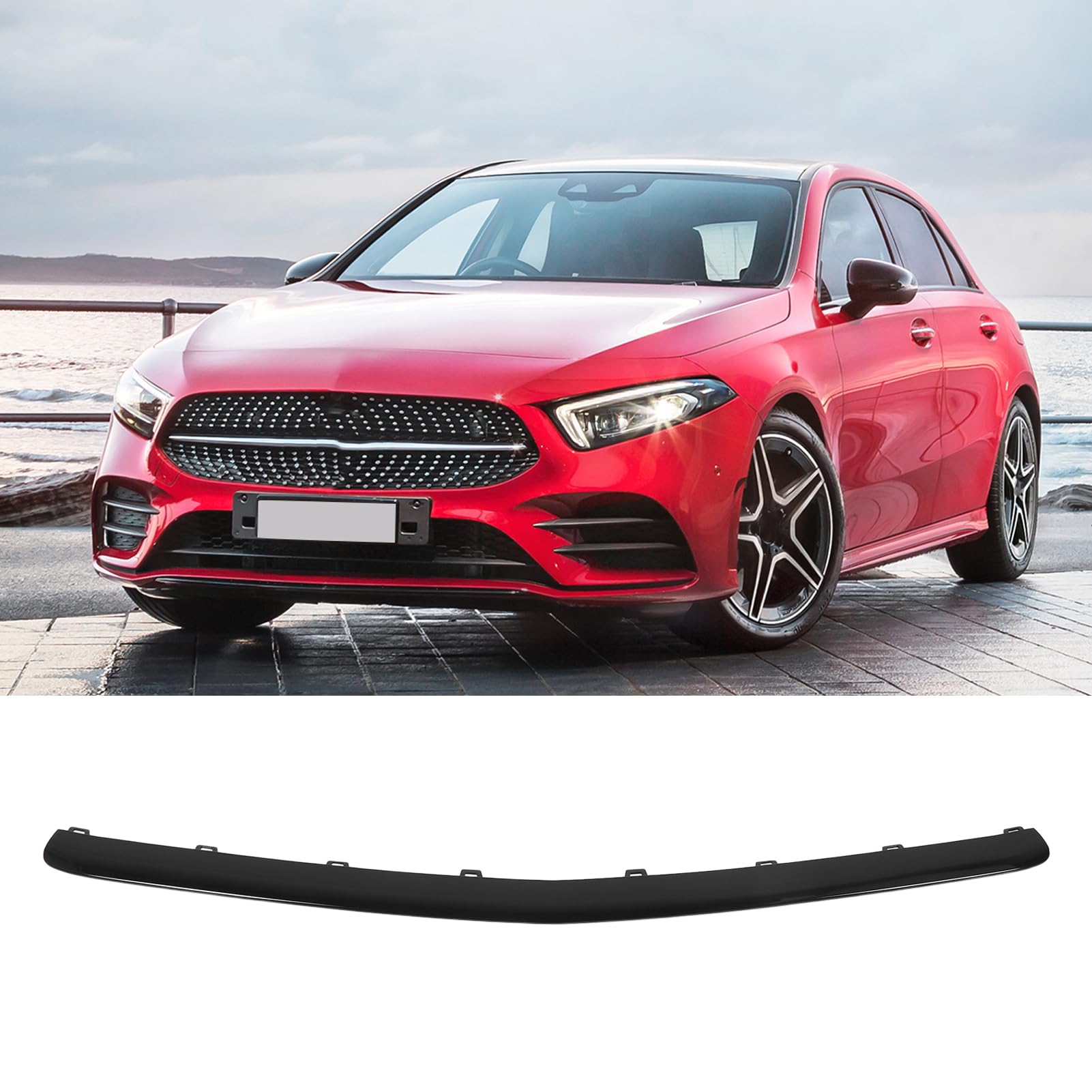 Embellecedor Central Inferior de Parachoques Delantero para Clase A W177 AMG Line Pre Facelift 2019 A 2022 (negro brillante)