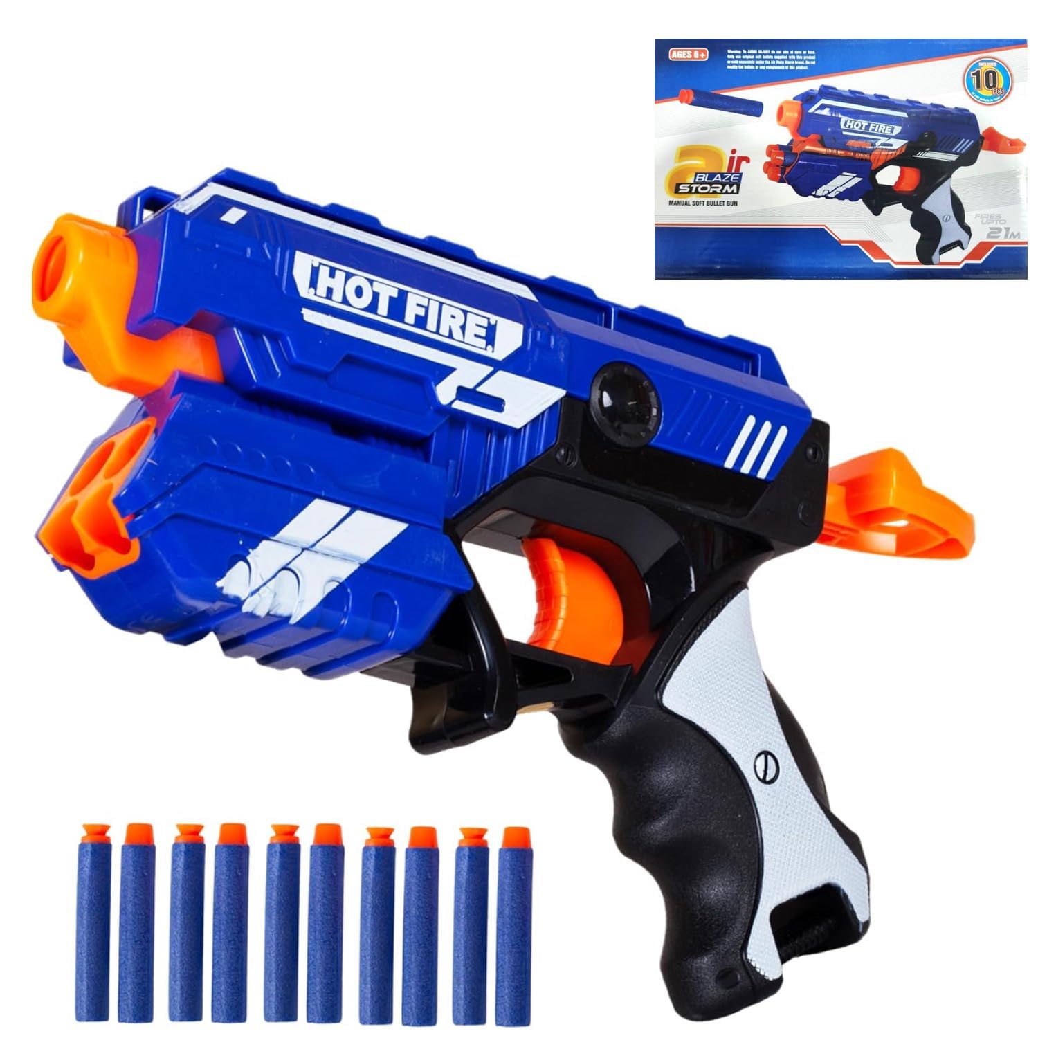 Braintastic Blaze Storm Hot Fire Soft Bullet Gun Toy for Kids | 10 Foam Darts | Safe Soft Bullet Blaster for Boys | Fun Target Shooting & Battle Play (Multicolor) (Pack of 1)-image-12