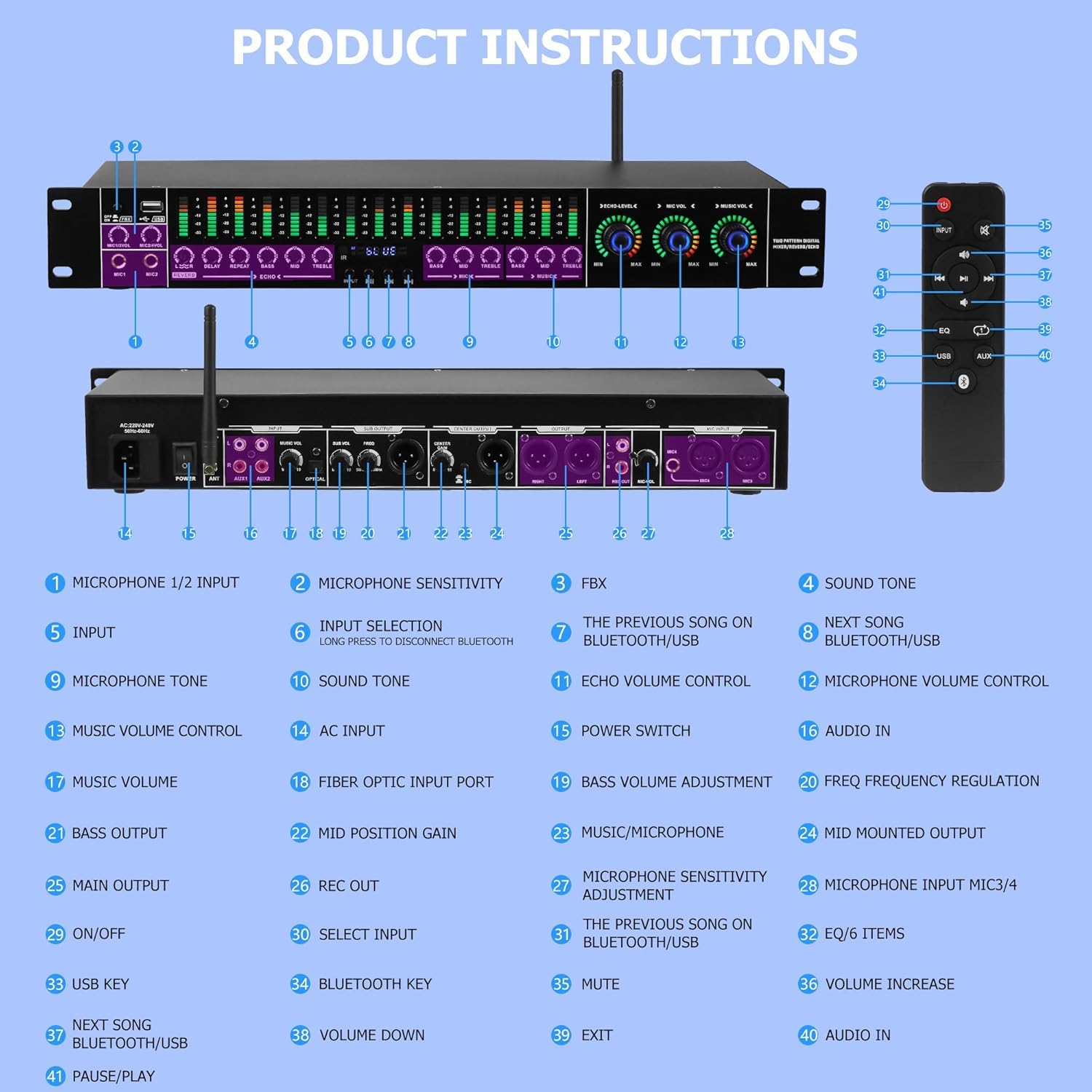Audio-Equalizer, Professioneller KTV-Digital-Equalizer, Anti-Howling-Audio-Prozessor, Nachhallausgleichseinstellung, Für KTV-Bühnenauftritte, Heim-Nachhallgerät, Karaoke KT-150