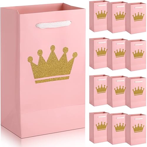 12 bolsas de regalo de princesa con asa bolsa de regalo rosa bolsas de regalo de princesa bolsas de papel para regalo corona de purpurina para