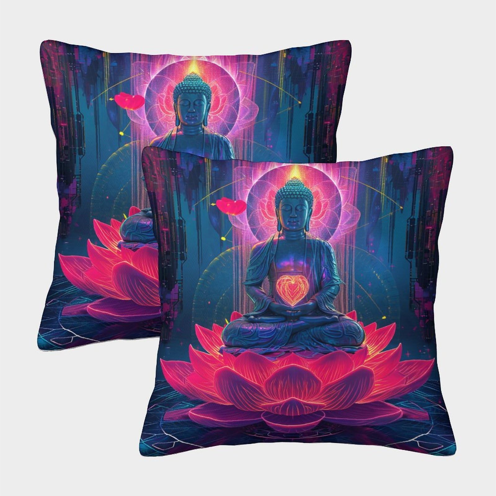 kaiyun 2 Pack Buddha Luxury Digital Printed Soft 3D Themed Square Cushion Cover 40x40cm