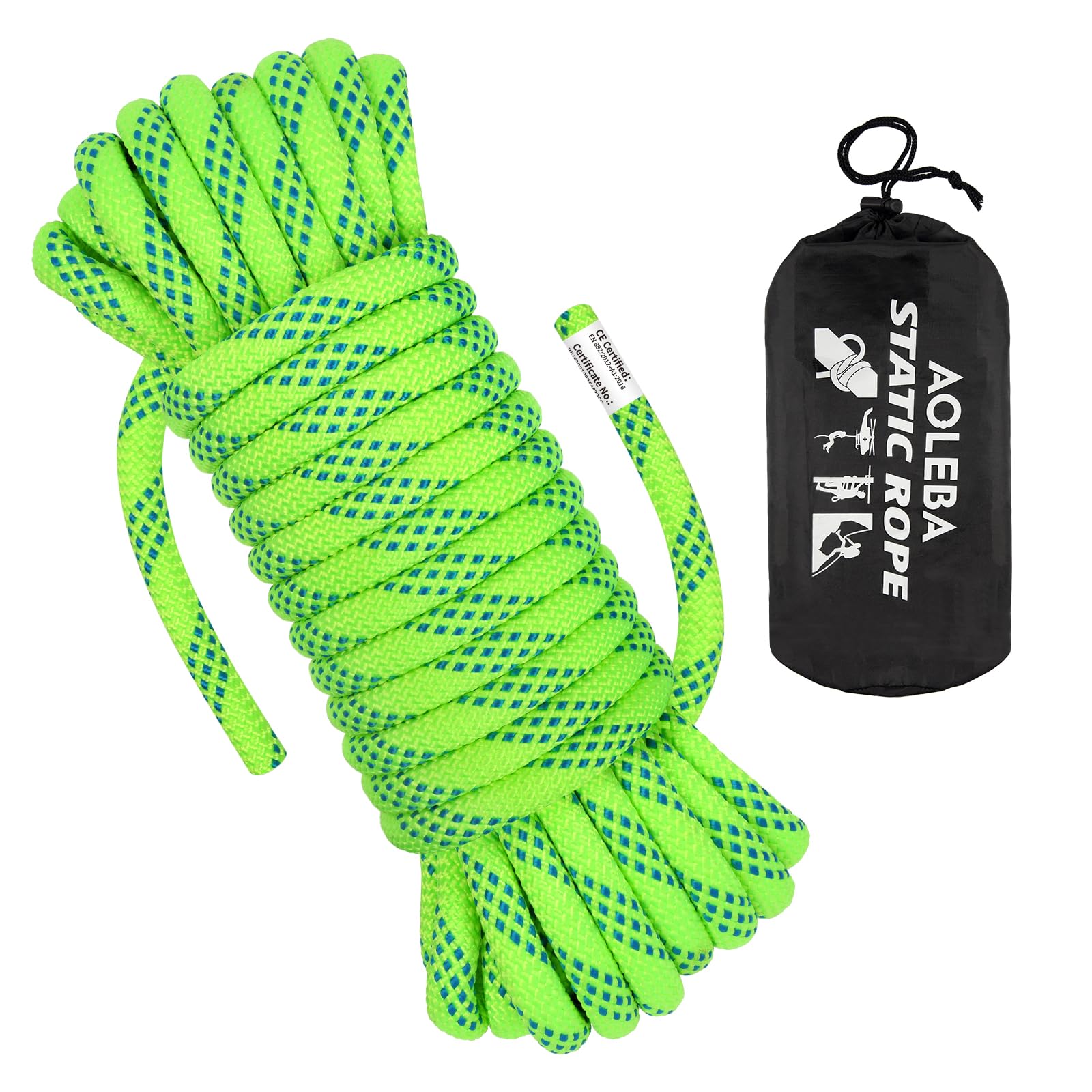 AOLEBA 10.5 mm Static Climbing Rope 10M(32ft) 20M(64ft) 30M(96ft) 50M(160ft) 70M(230ft) Outdoor Rock Climbing Rope, Escape Rope Ice Climbing Equipment Fire Rescue Parachute Rope