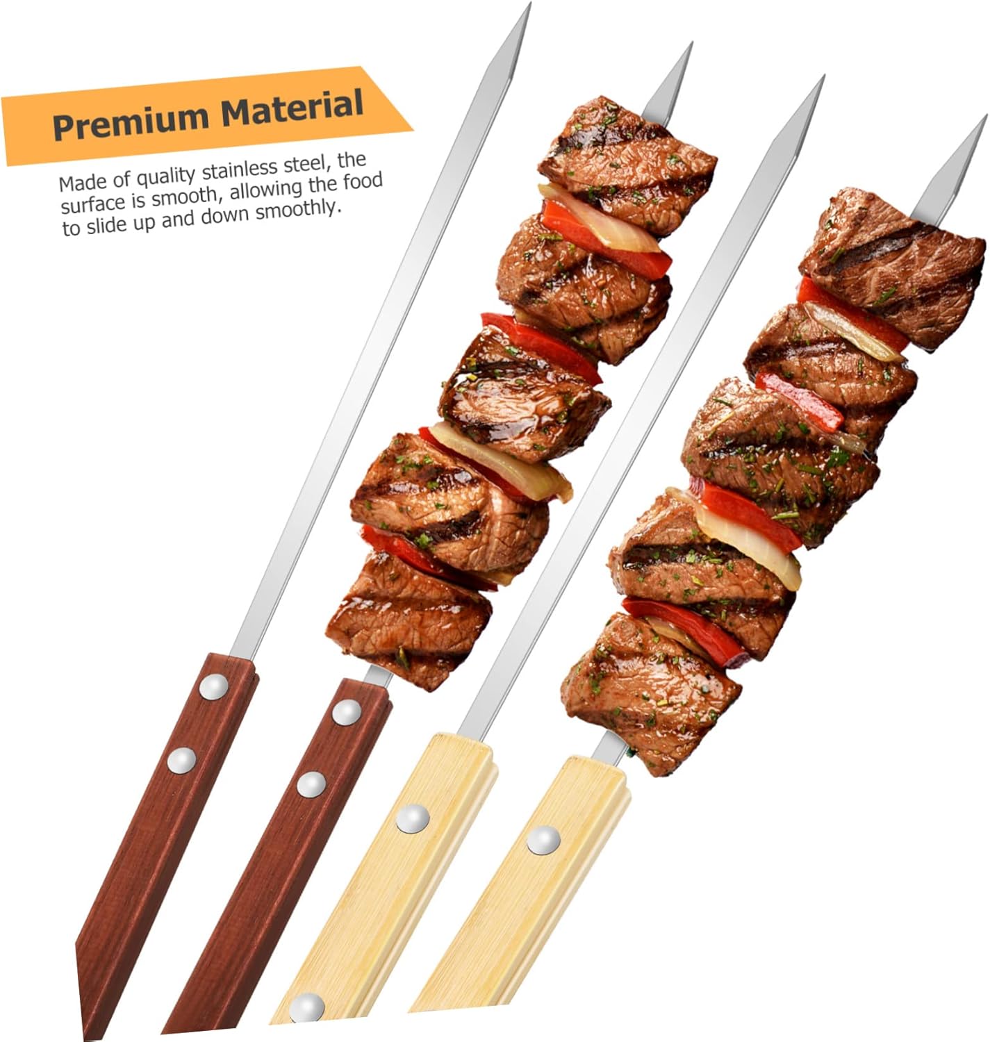 POPETPOP 12-piece Bbq Skewers with Wood Handles Stainless Steel Kebab Skewers for Grilling Non-slip Design Perfect for Outdoor Cooking