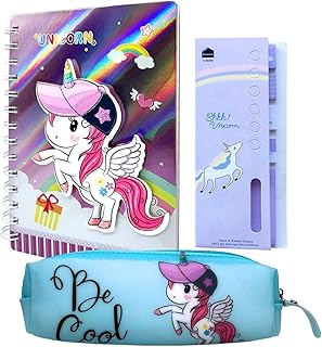 Unicorno Taccuino, Blocco Note con Unicorno, Quaderno Unicorno A5, Diario per Ragazze Set di Cancelleria di Unicorno - Unicorno Taccuino e Astuccio Scuola e Note Adesive