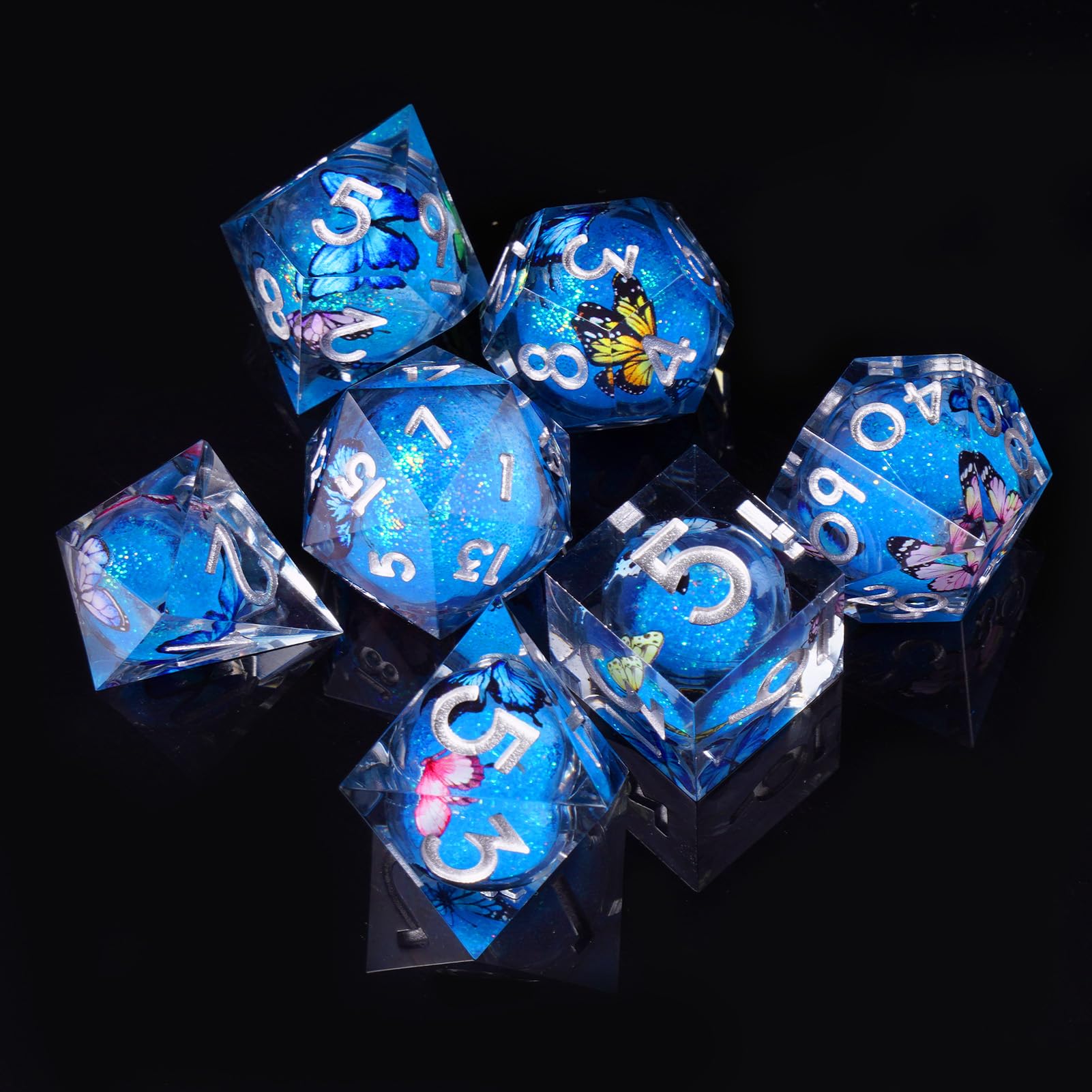 ORUZA 7 PCS Liquid Core DND Dice Resin Sharp Edge Dice Polyhedral D&D Dice Set for Dungeons and Dragons RPG MTG Table Games - Image 4