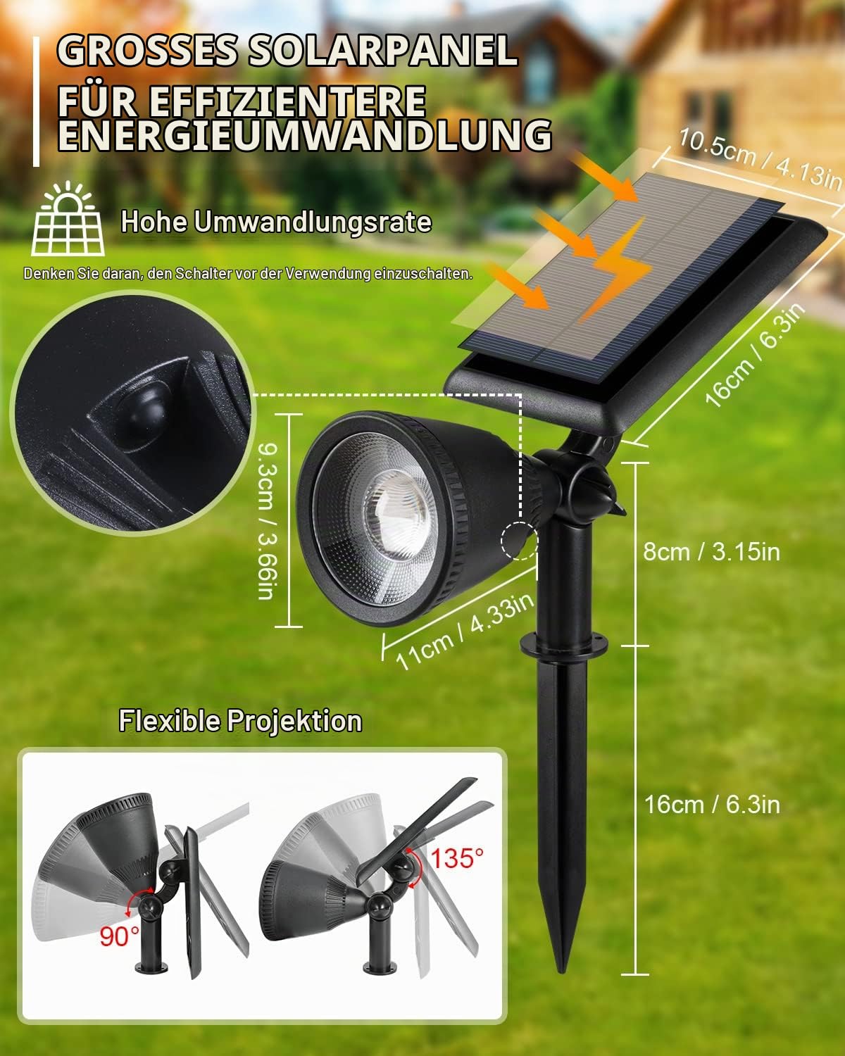 BLOOMWIN 2 Stk. Solar Gartenstrahler Warmweiß Projektorlampe
