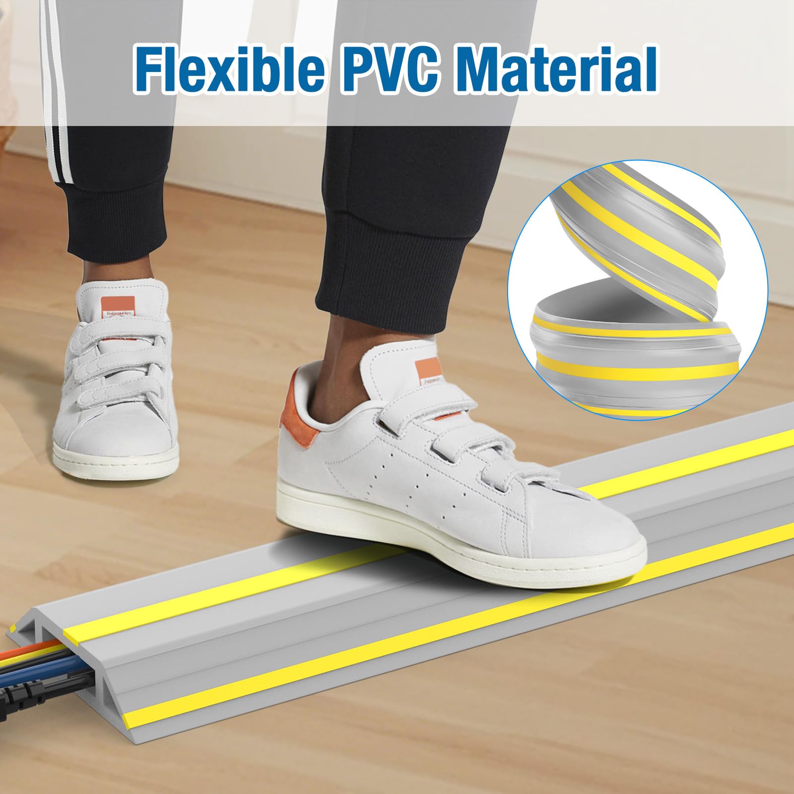 Eapele Protector de cubierta de cable de piso, conducto de PVC resistente fácil de desenrollar, evita cables y protege cables, perfecto para oficina en casa o al aire libre (gris - 10 pies)