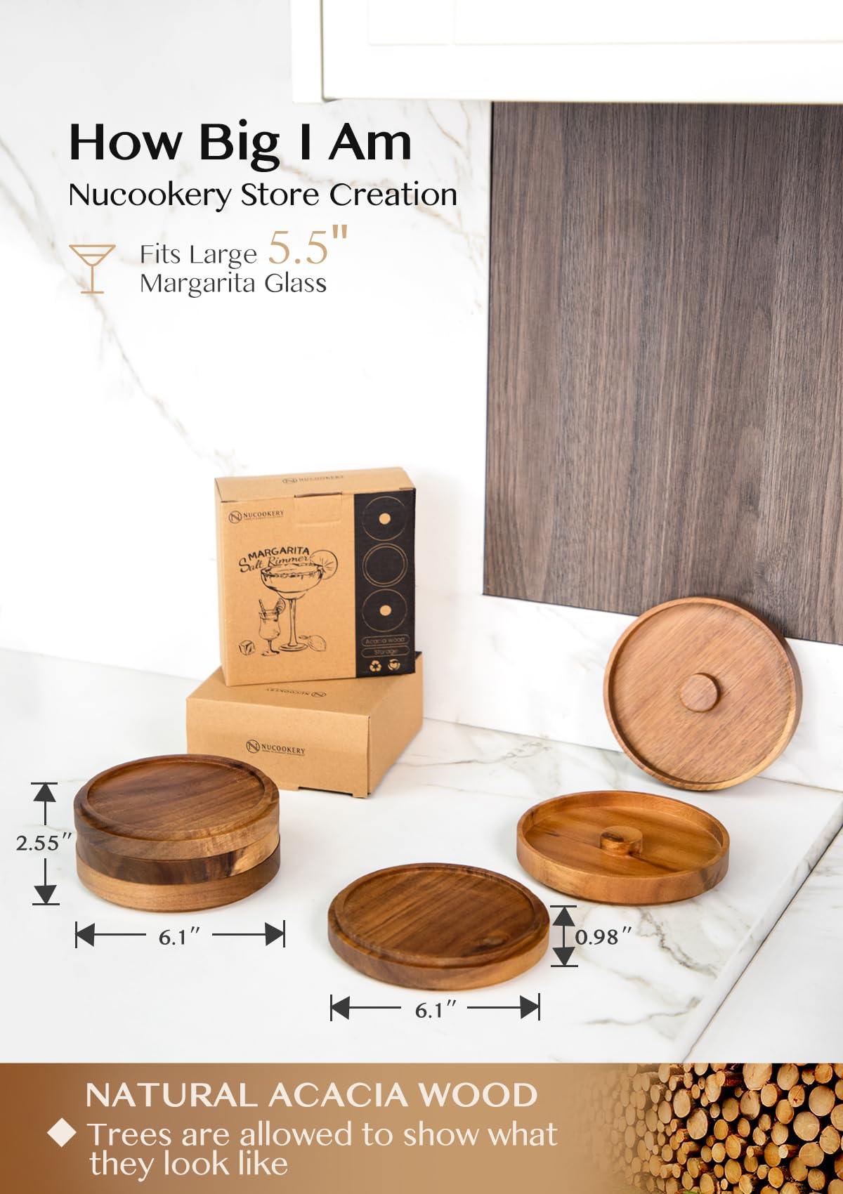 Nucookery Barra de madera de 3 niveles, juego de bordes de sal de margarita de 5.6 pulgadas, bandeja de azúcar y sal para cócteles de jugo, herramienta de fiesta de bar, caja de accesorios de barra de