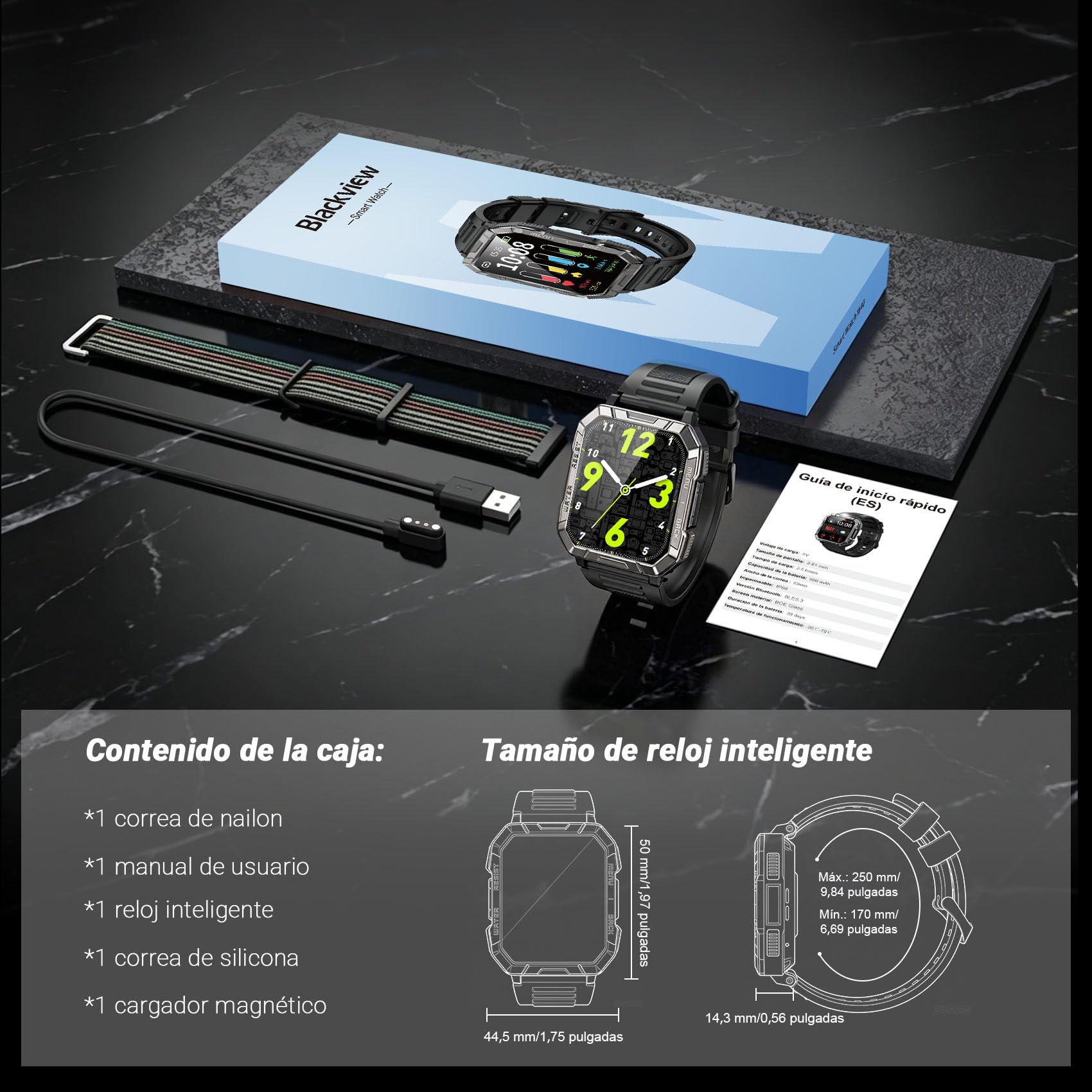 Blackview Reloj Inteligente Hombre Militar - 2.01” Smartwatch Hombre con Linterna, Brújula, Llamadas Bluetooth, Pulsómetro, Monitor de Sueño, Reloj Deportivo con Podómetro, 100+ Modos Deportivos
