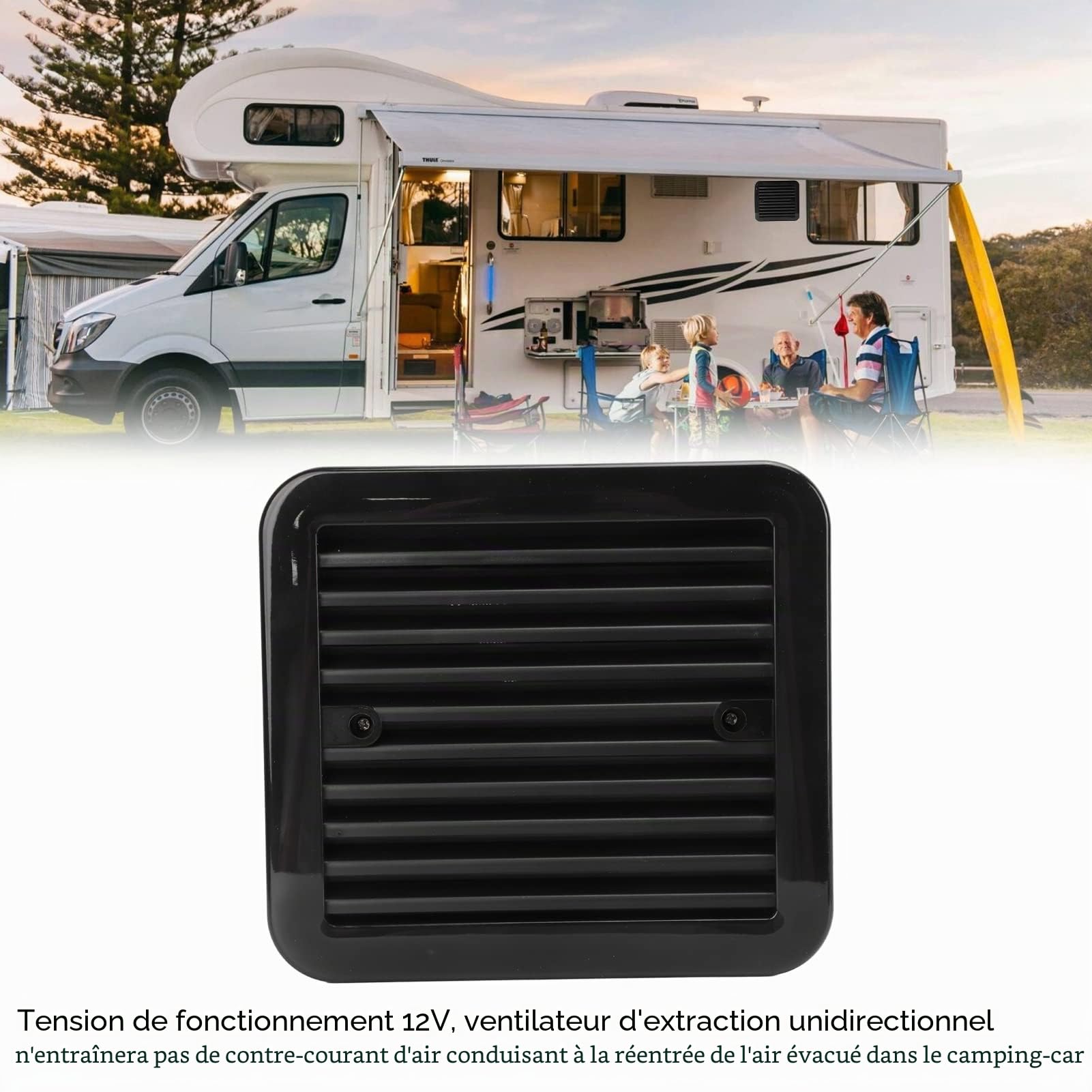20.5×18.6cm Ventilateur pour RV, 12V Ventilateur d'Air Latéral Ventilation Unidirectionnelle Ventilateur échappement pour RV Camions Autobus Bateau
