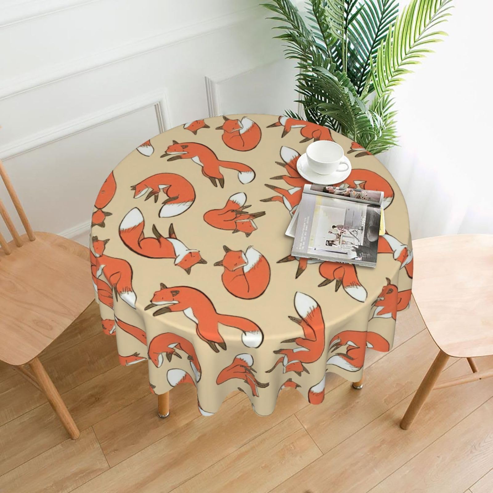 Zcmkjlg Many foxes Print Quick Ship Round Tablecloth 60in Polyester Washable Cover for Dining Room