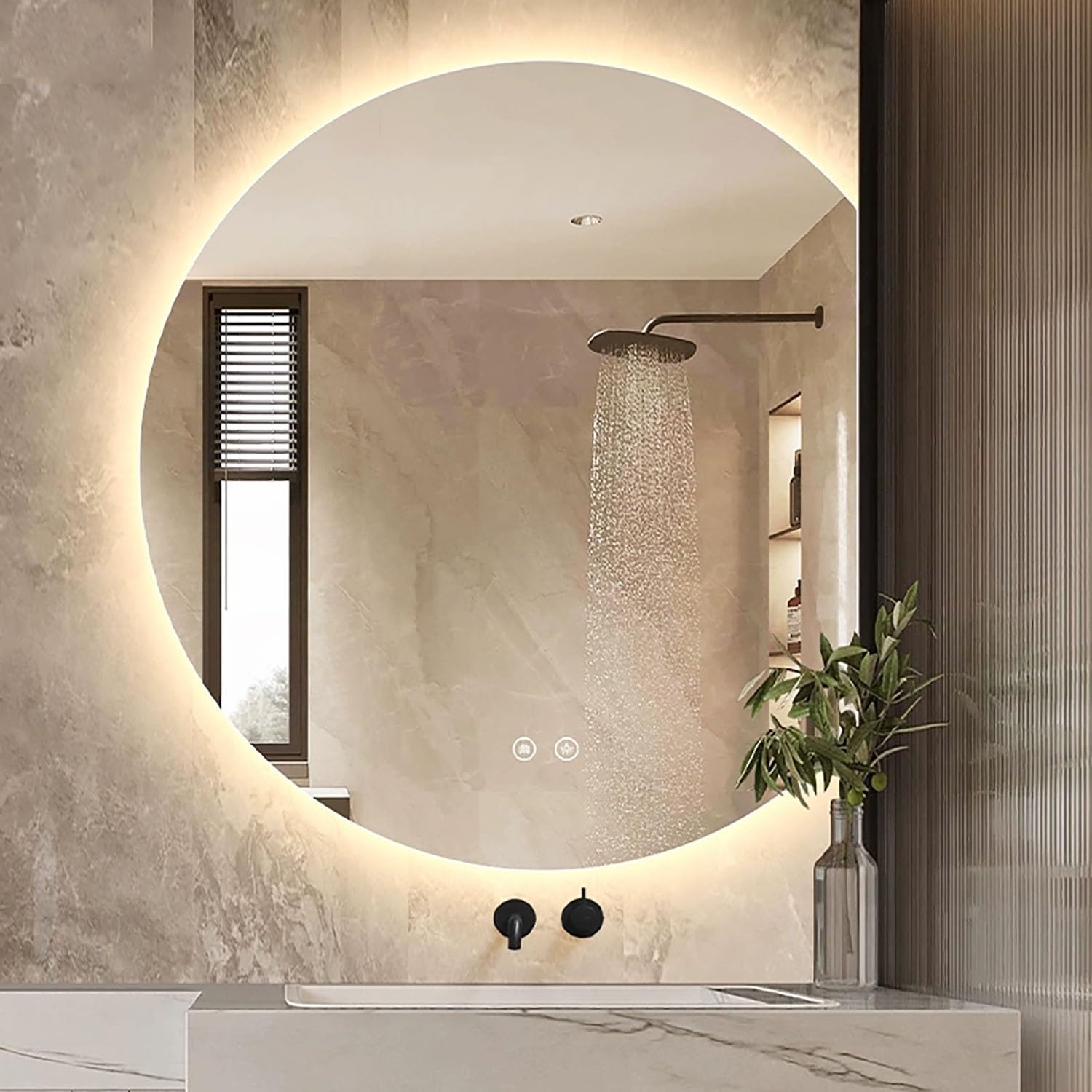 SXFSDOU Smart 100cm LED Bathroom Mirror with Anti-Fog 3 Color Temperatures 90cm Irregular eless Makeup for Vanity Right Cut 36in/90cm