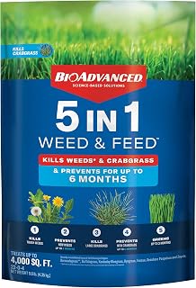 BioAdvanced 5-in-1 Weed and Feed Granules 9.6 lbs - Kills Crabgrass, Dandelions, Tough Weeds, Prevents New Growth, Greens Lawn 3 Months