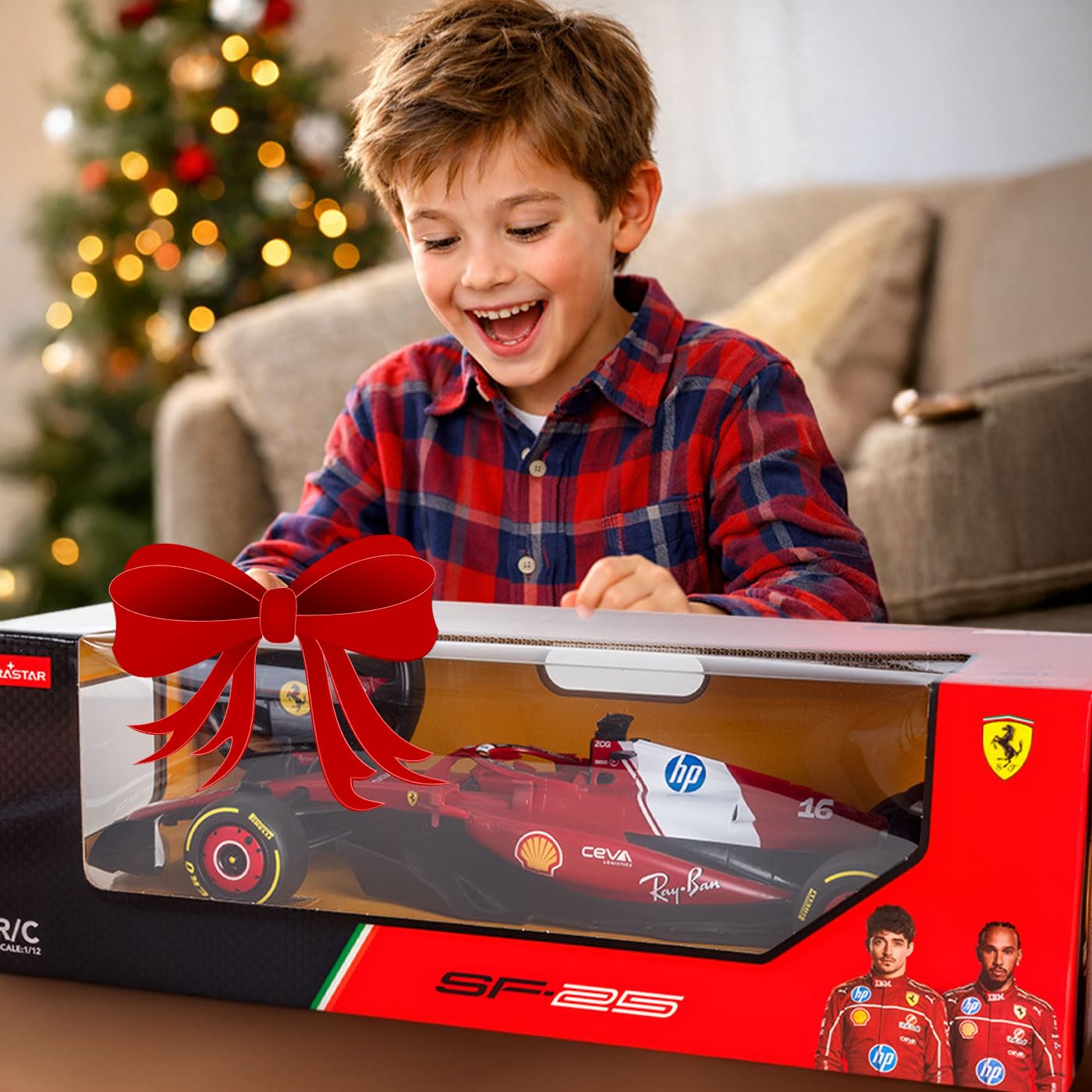 JAMARA 402259 Ferrari SF-25 1:12 czerwony 2,4 GHz RC samochód wyścigowy zdalnie sterowany model samochodu, zabawka dla dzieci od 6 lat, pomysł na prezent