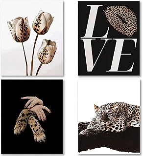 Kousne 4PCS Black and Gold Leopard Rose Print stockholm cheetah Poster S...