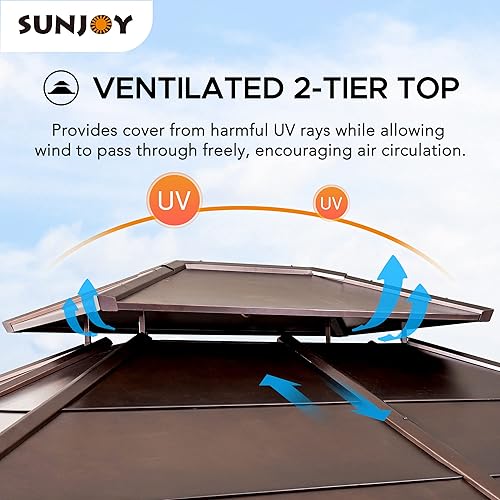 Miniatura 3 de Sunjoy A102008400 - Cenador de 8 x 8 pies, con marco de cedro y techo duro de acero de 2 niveles