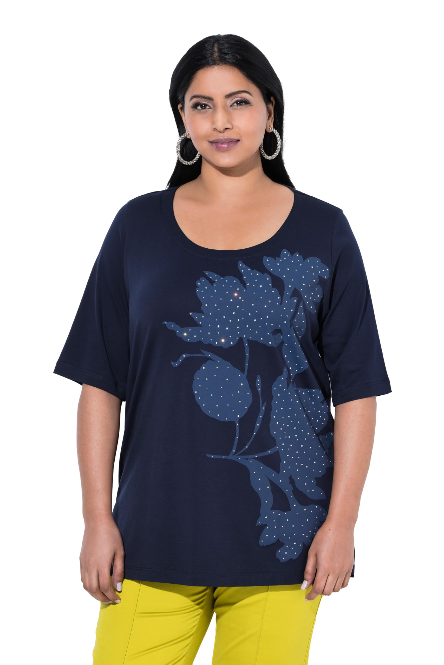 Ulla Popken Damen große Größen Übergrößen Plus Size T-Shirt, A-Linie, Rundhals, Halbarm, Pima Cotton 842796
