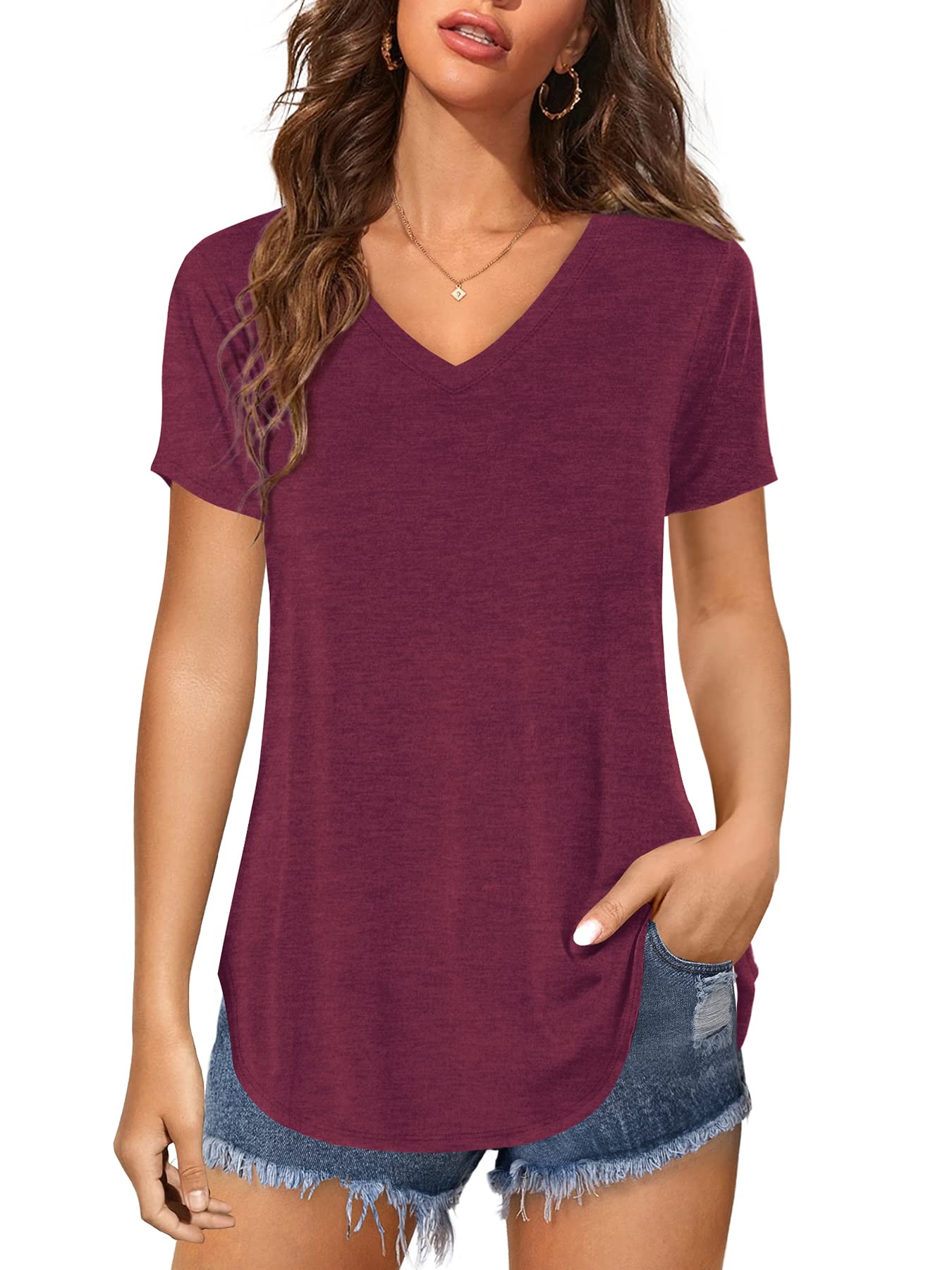 Florboom Tunika Damen Langarm/Kurzarm V Ausschnitt Oberteil Shirts Basic Casual Longshirt