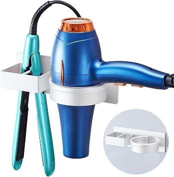 Hair Dryer Holder Wall Mounted, Hair Straightener Holder, Blow Dryer Holder Adhesive, Hair Tool Organizer for Flat Iron, Hairdryer, Curling Iron Holder for Bathroom Vanity Barber Shop White