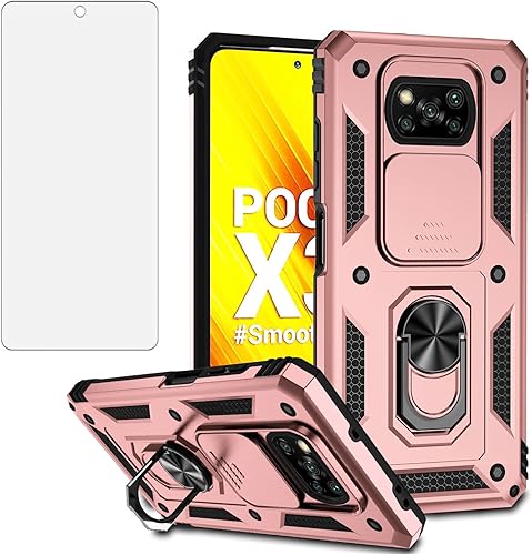 Miniatura 15 de Asuwish Funda de teléfono para Xiaomi Poco X3 Pro/PocoX3 NFC/Poco X3 con cubierta de cámara deslizante Protector de pantalla de vidrio templado