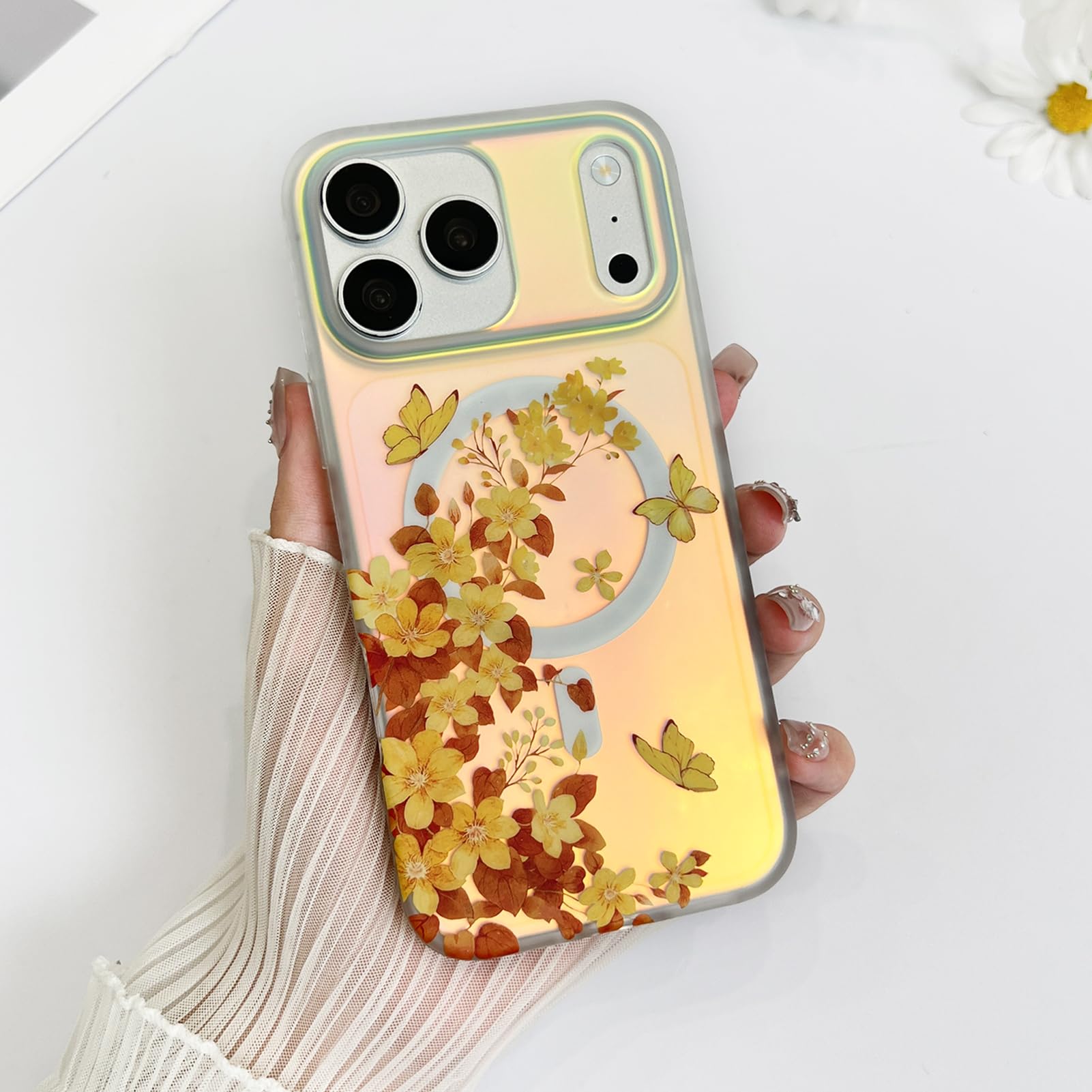 SAKUULO Custodia magnetica iridescente per iPhone 00 Pro, arancione laser