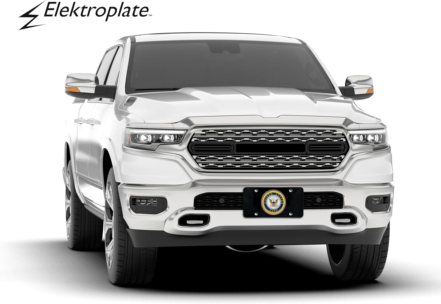 Elektroplate Officially Licensed United States Navy All-Metal Black Steel Decorative Front Plate with 3D Emblem | Weatherproof Automotive Accessory for Cars, SUVs, Trucks (12" x 6")