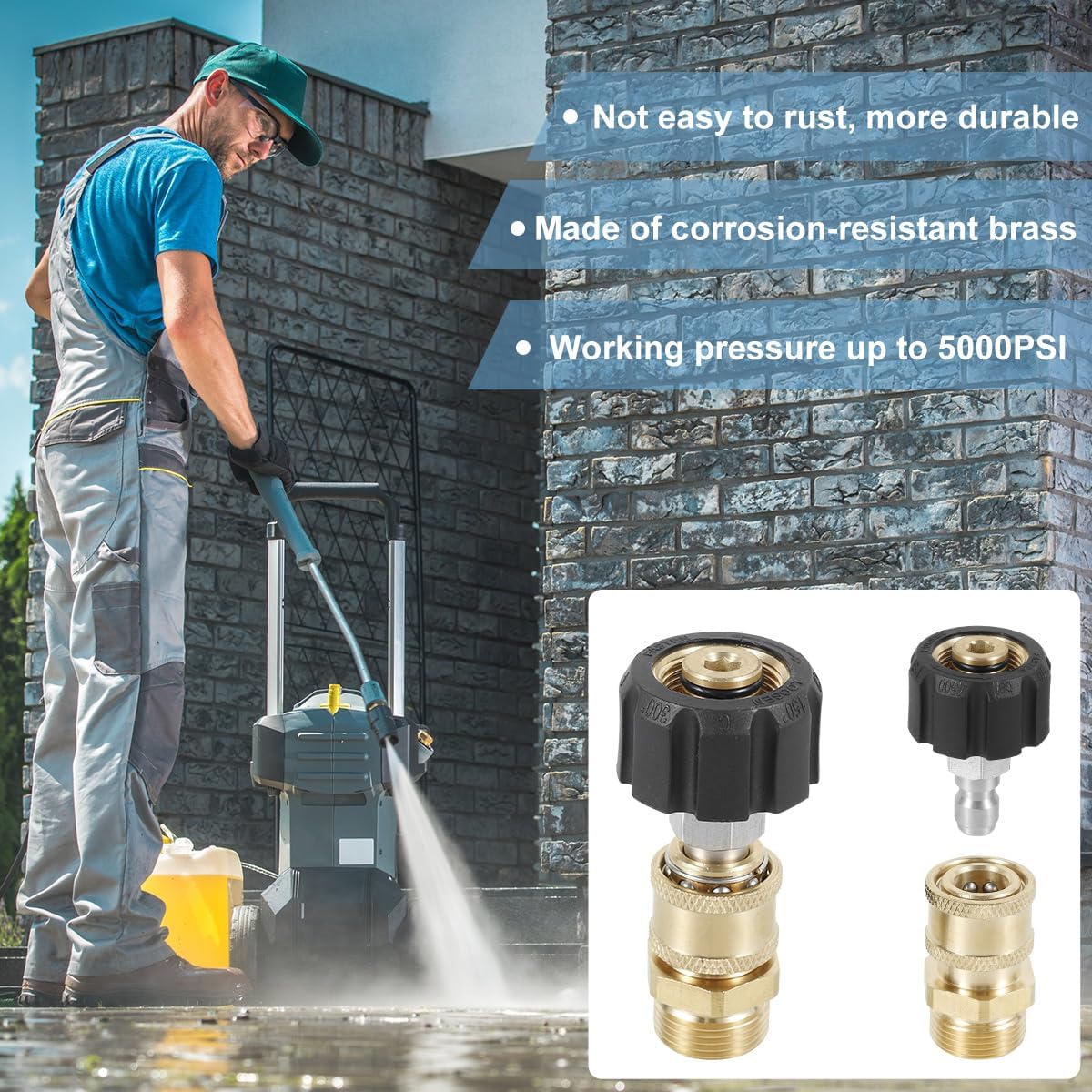 Pressure Washer Hose Connector Adapter Set, Stainless Steel M22 to 1/4inch Quick Connector Kit, 5000PSI Max Safe Water Hose Connect Fittings, Pressure Washer Quick Connect Fittings